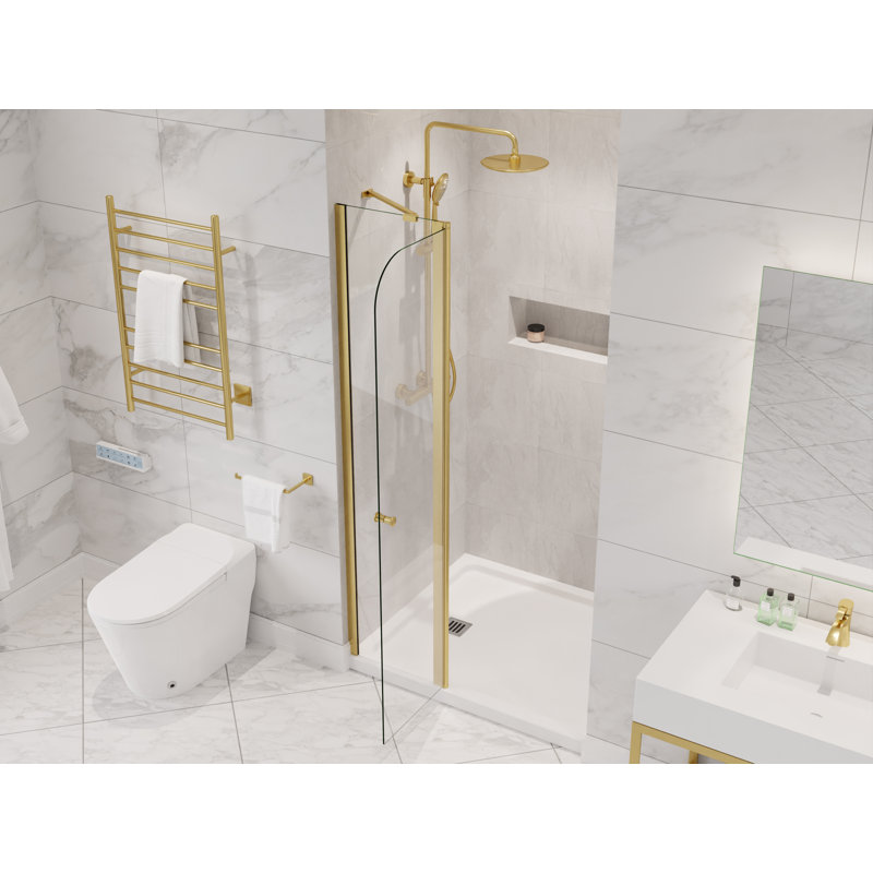 Anzzi 33.3” W x 72” H Frameless Shower Door, Clear/Gold