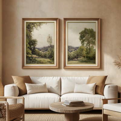 «Lush Green Hillside Landscape Natural Tranquil», ensemble de 2 reproductions d'art encadrées sur papier de qualité supérieure 26 po x 36 po