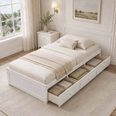 Lit standard simple avec tiroirs et lattes pour chambre Ramet