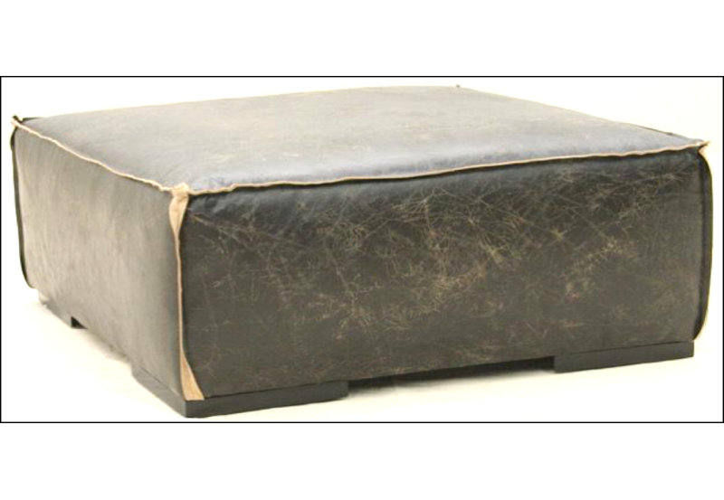 Square Leather Ottoman, Caledonian Sky, Brushy Bayou