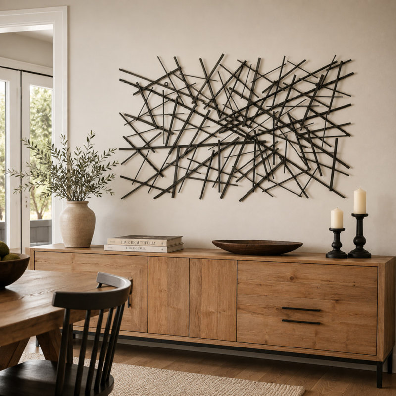 Dark Gray Metal Overlapping Lines Geometric Home Wall Decor