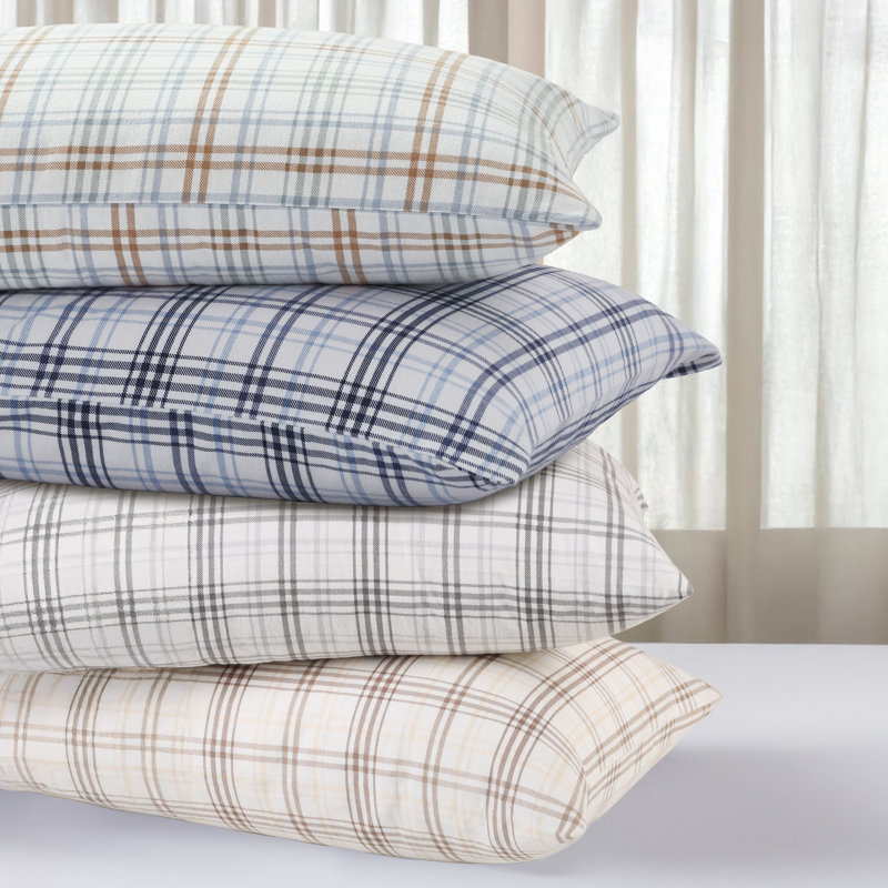 Plaid Flannel Plaid Flannel Cotton Classic Modern Farmhouse Pillowcases, Beige, Standard Pillowcases