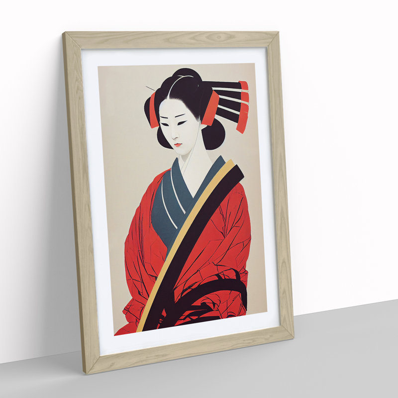 Traditional Geisha No.1 - Wall Art, 66cm H x 48cm W, Oak Framed, White