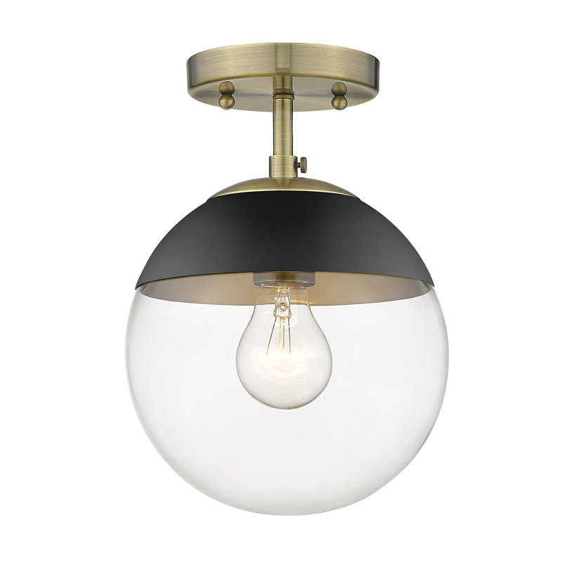 Plafonnier semi-encastré 1 lumière 7,5 po Martina, Laiton vieilli, Verre transparent
