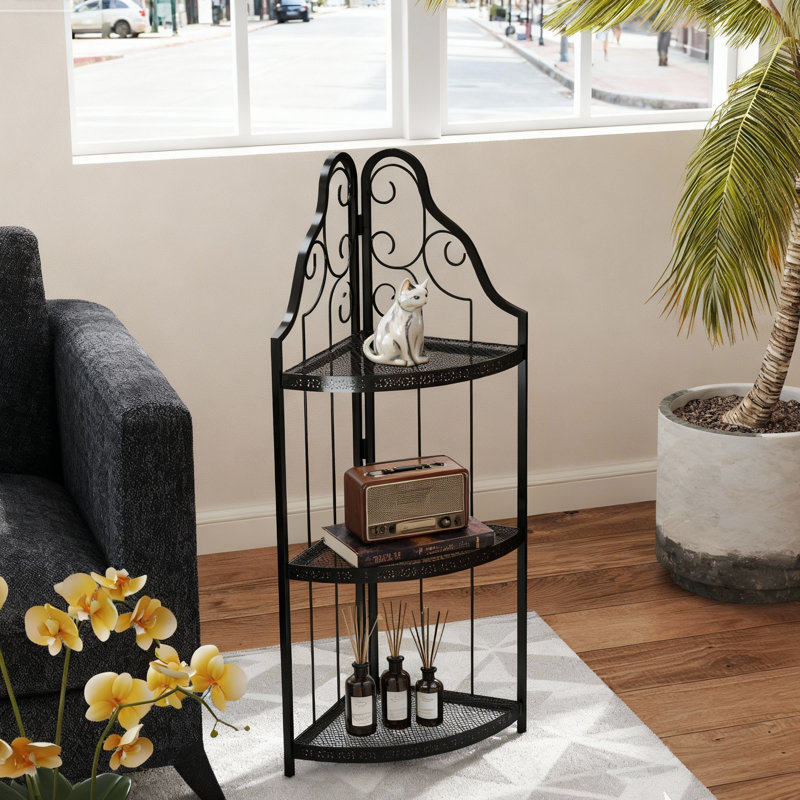 Étagère d'angle à 3 niveaux rétro, étagère ouverte en métal rustique pour salle de bain, cuisine et salon
