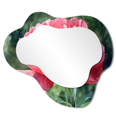 Pivoine d'été en pleine floraison I - miroir asymétrique irrégulier pivoine, miroir mural moderne, imprimé sur métal