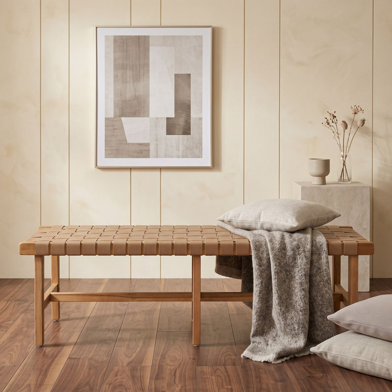 Banc de chambre en similicuir tressé