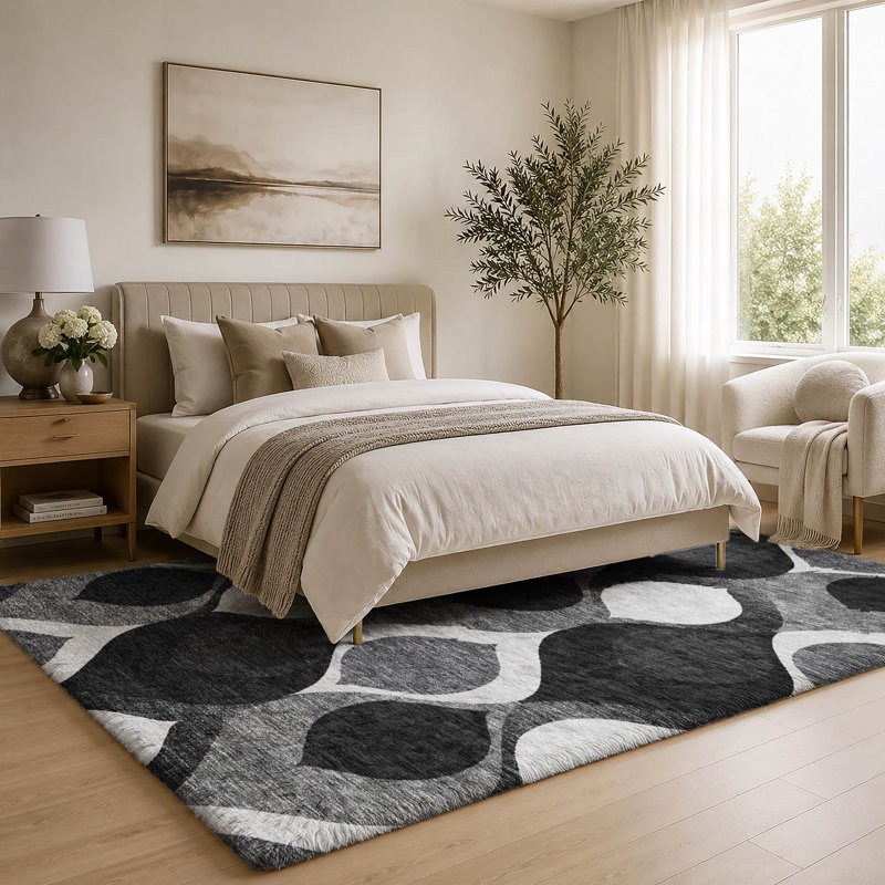 Tapis Dream Shag ADS749 de style moderne du milieu du siècle, lavable à la machine de qualité supérieure, Black, 3' x 5'