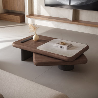 Rotatable Dual Layer Coffee Table, Large Modern 47.24" to 59.06" Extendable Sintered Stone Top Table for Living Room