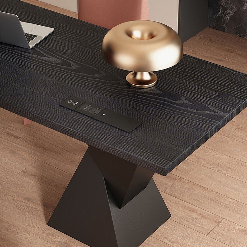Black Solid Wood Desk with Acrylic Frame, 29.5" H x 86.6" W x 35.4" D