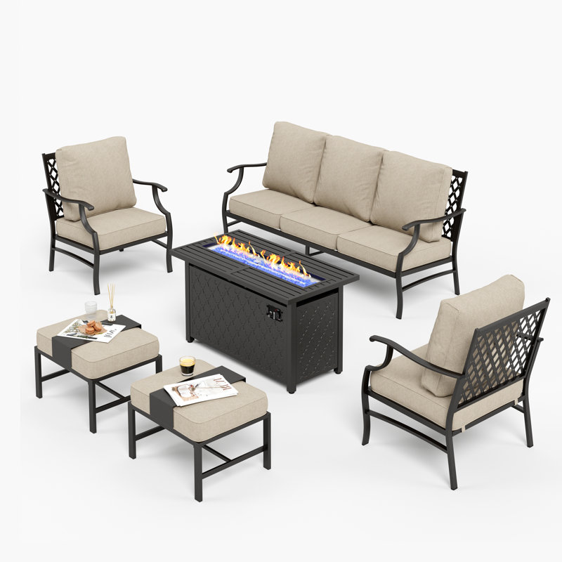 Asfand Outdoor Seating Group with Cushions, Beige, Yes