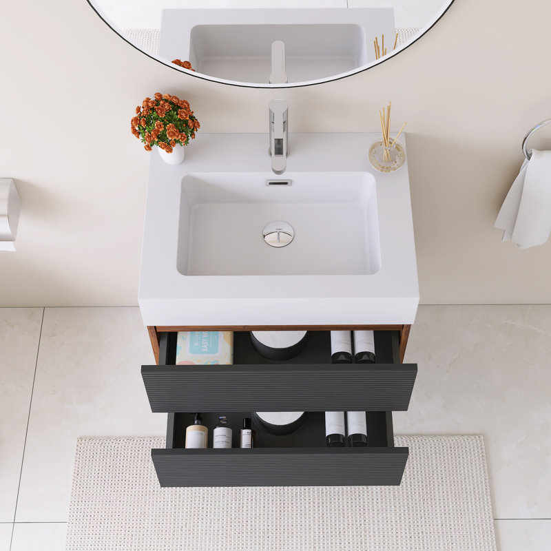Meuble-lavabo mural 24 po avec lavabo à surface solide blanc, 24"