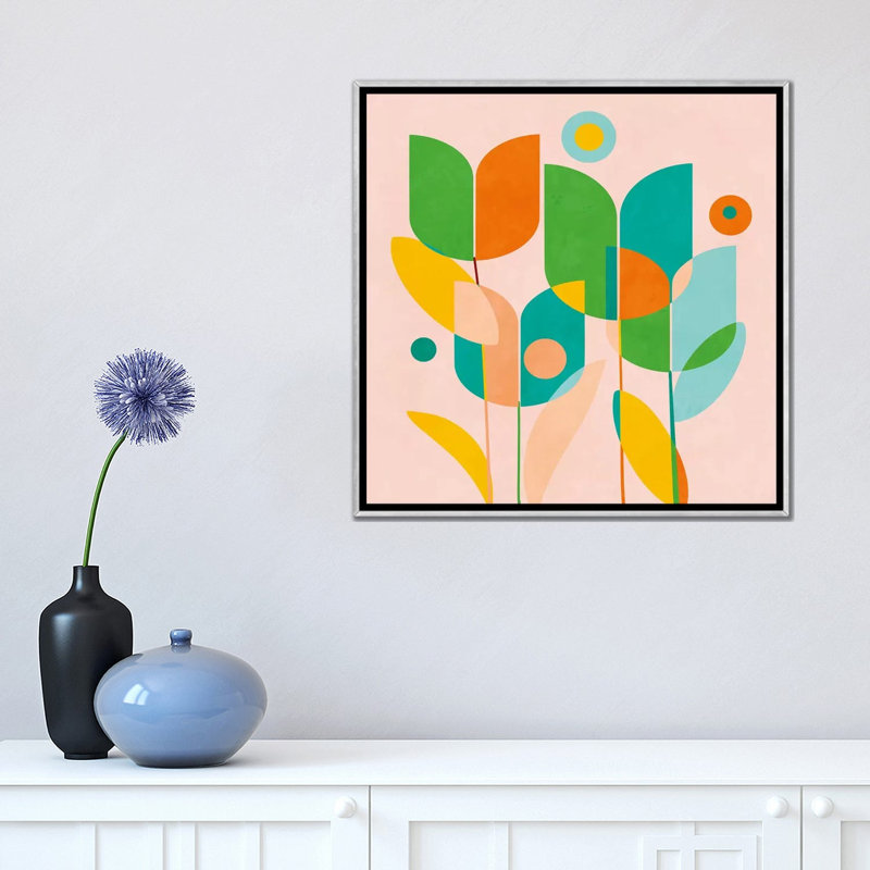 «Circles Shapes Tulips» par Ana Rut Bré - impression d'art graphique, Pas de tapis, H 18 po x l 18 po x 1,5 po