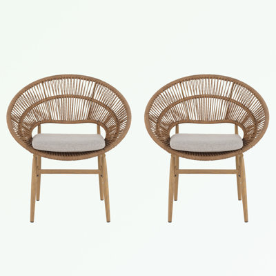 Ensemble de 2 chaises en osier avec coussin moelleux et pieds robustes