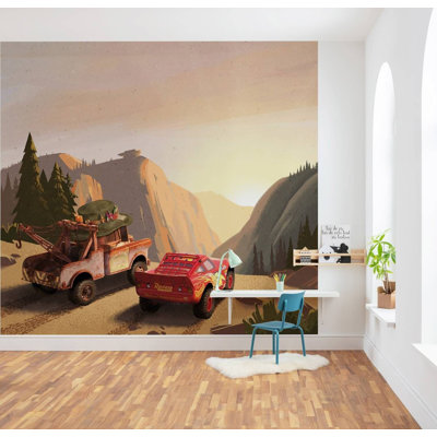 Disney Cars Sundown Lightning Mcqueen and Mater non-woven 9.18cm x 9.84cm Low-Gloss Wallpaper Roll