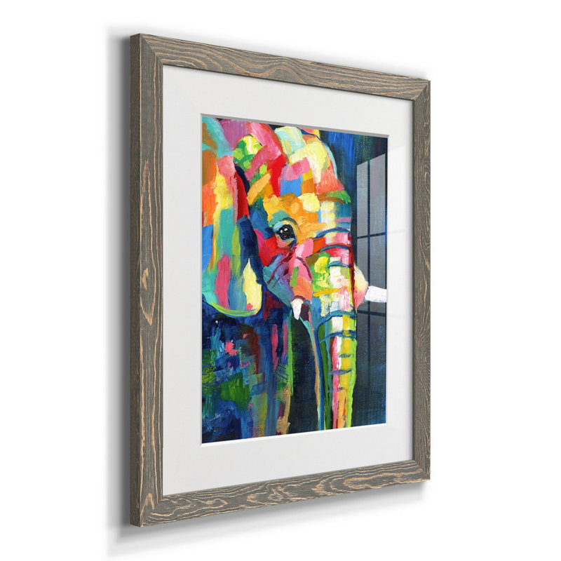Vibrant Elephant - Cadre photo, reproduction d'art sur papier, H 20 po x l 17 po x P 1,5 po, gris