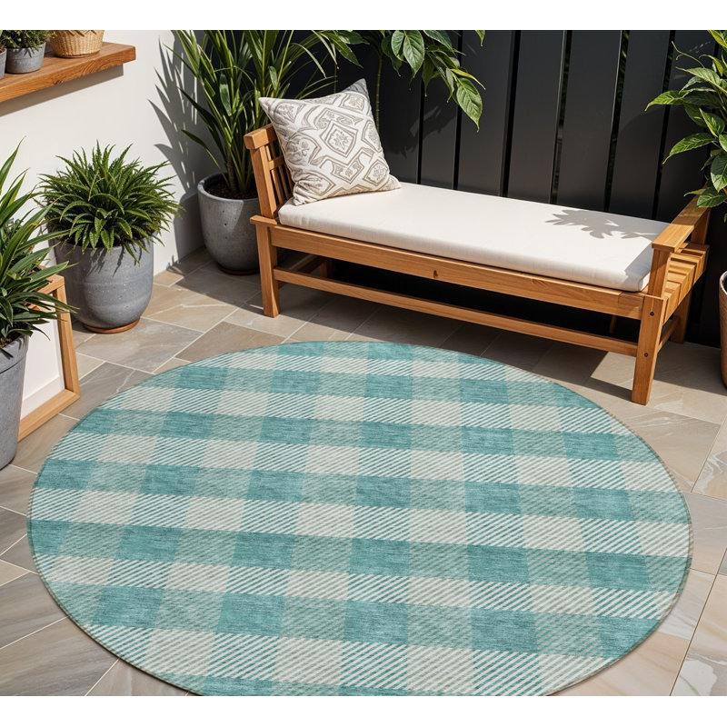 Tapis rond bleu sarcelle lavable 8 po