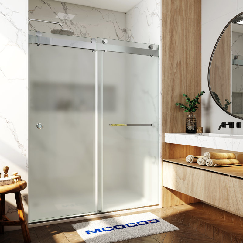 Porte de douche à double fermeture coulissante sans cadre avec verre givré de 3/8 po (10 mm) Opal Mirage MCOCOD l 56-61 "x H 76"
