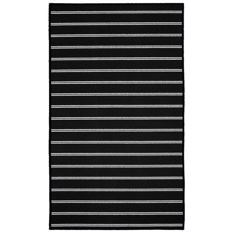 Tapis noir touffeté à rayures Yohan, Rectangle 4pi x 6 pi