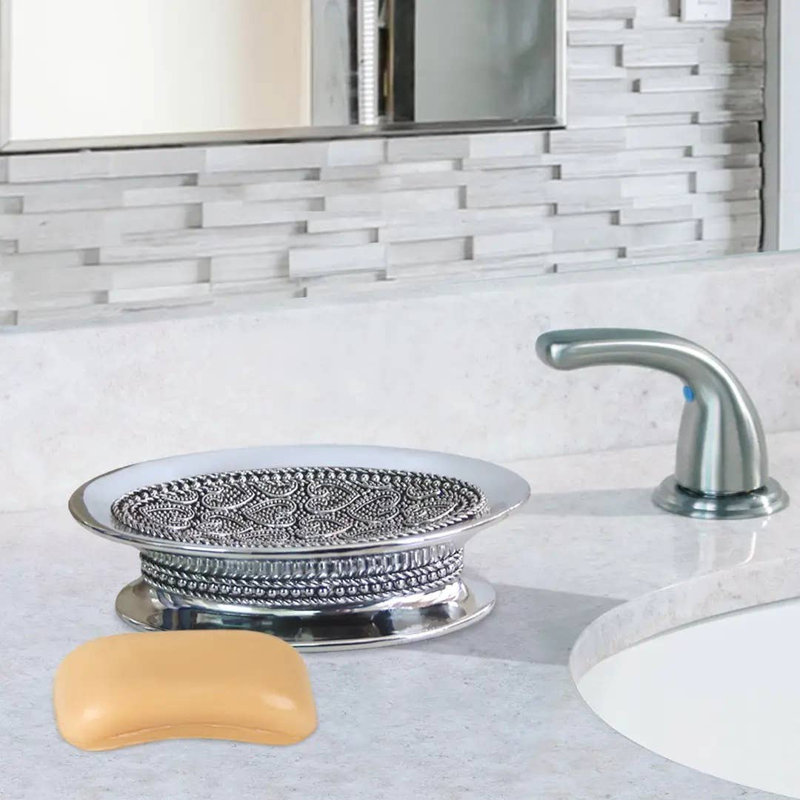 Porte-savon Oneita pour comptoir de salle de bain, douche et cuisine | Résine / chrome