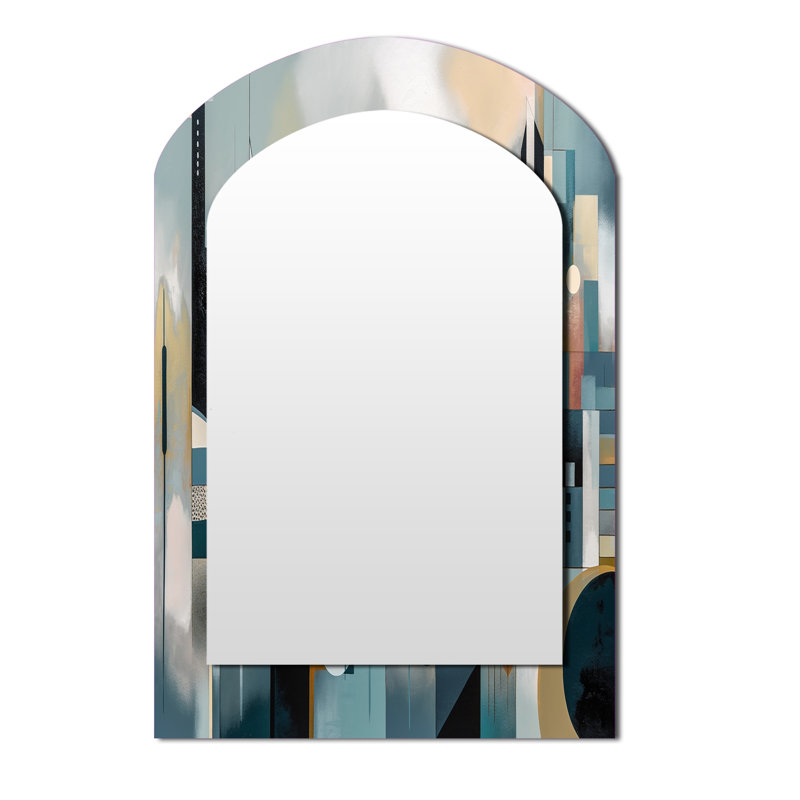 Transcending Reality III - Landscapes Asymmetrical Large Wall Mirror, Blue Arch Decorative Mirror, Printed Metal Art