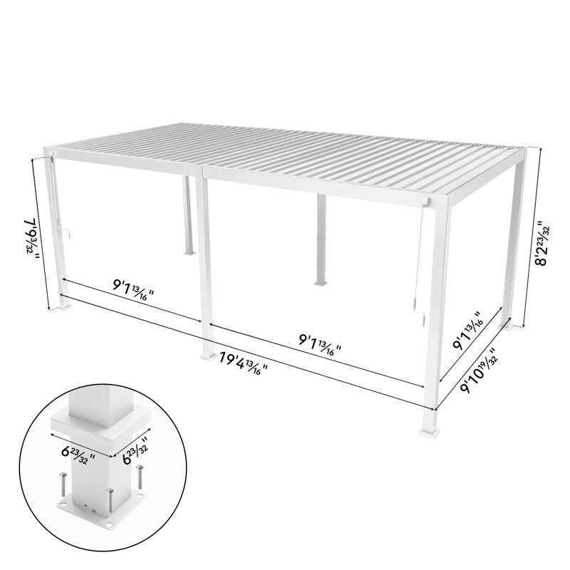 Pergola en aluminium 111S, toit ajustable, l 10 pi x P 20 pi, blanc, l 10 pi x P 20 pi, Blanc