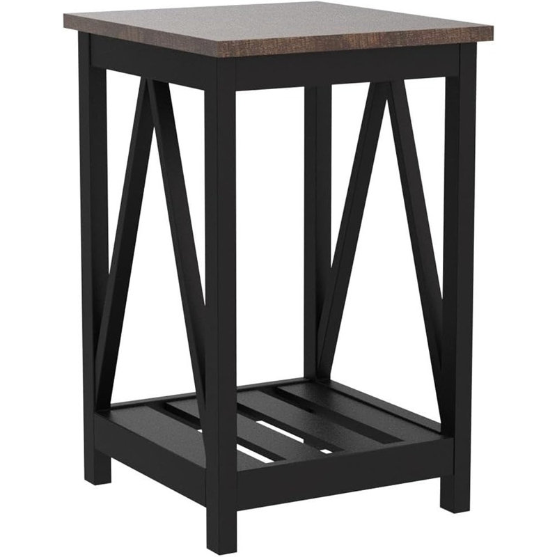 Table de bout Farmhouse, ensemble de 2 tables d'appoint rustiques rétro avec tablette de rangement pour le salon ou la chambre à coucher - Noir