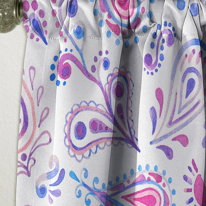 Rideau simple occultant rose et mauve à motif cachemire bohémien et éclectique, L 52 po x L 63 po