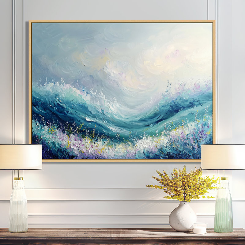 Parallel Beach of Abstract Coastal Landscape VI - Art mural moderne abstrait abstrait, H 12 po x l 20 po, Cadre flottant