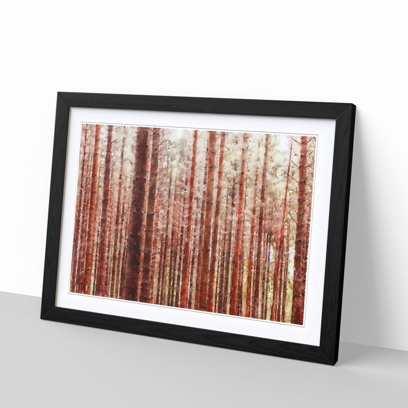 Red Forest In The Autumn - Single Picture Frame Painting on MDF, Black, 24cm H x 33cm W x 2cm D