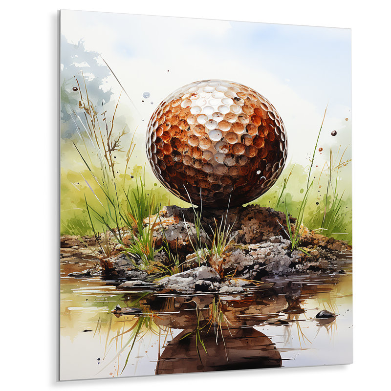 Minimalisme balle de golf II - décoration murale golf en métal, H 20 po x l 12 po
