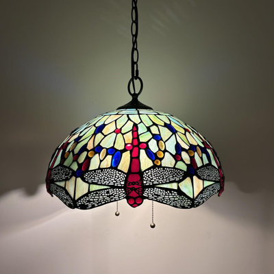 Luminaire suspendu en vitrail vert Kewanee Tiffany avec ampoules DEL l 16 po x P 16 po x H 75 po
