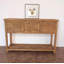 Console rustique en bois massif avec 4 tiroirs et tablette ouverte