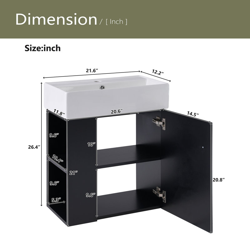 21.6 Inch Modern Floating Bathroom Vanity, Black