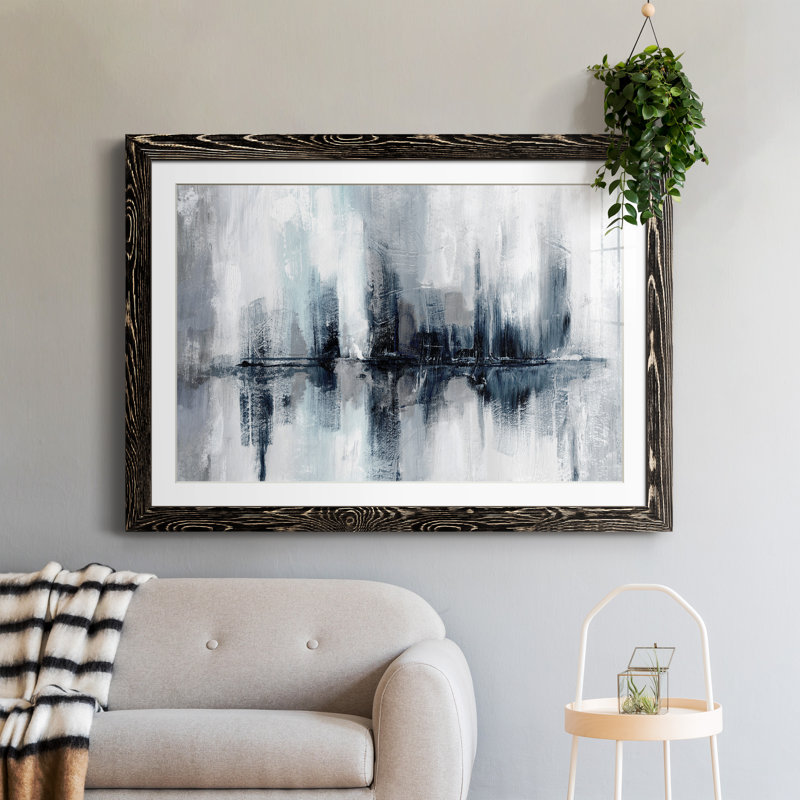 Indigo Harbor Lights - peinture encadrée, Cadre noir, H 31 po x l 44 po x P 1 po