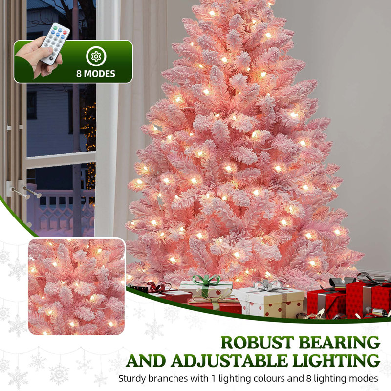 Arbre de Noël rose 4,5 pi avec éclairage ajustable 4,5 pi