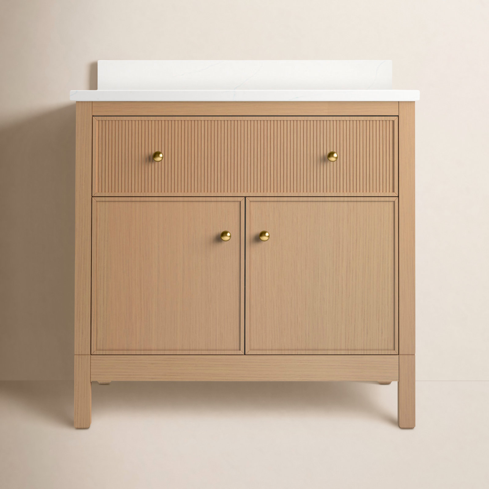 Kohler Malin Single Bathroom Vanity, Oak, Brass, 36"