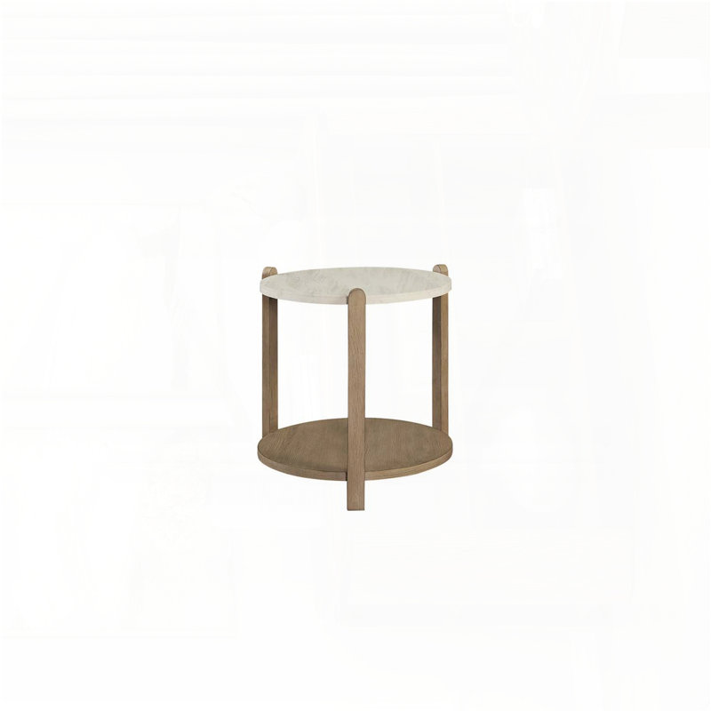 Table de bout en pierre - Base en bois de caramel, forme ronde compacte