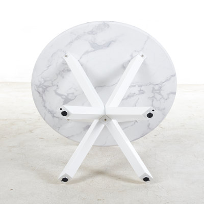 Mid-Century Modern Round Dining Table with Metal Pedestal Base and Durable MDF Top
