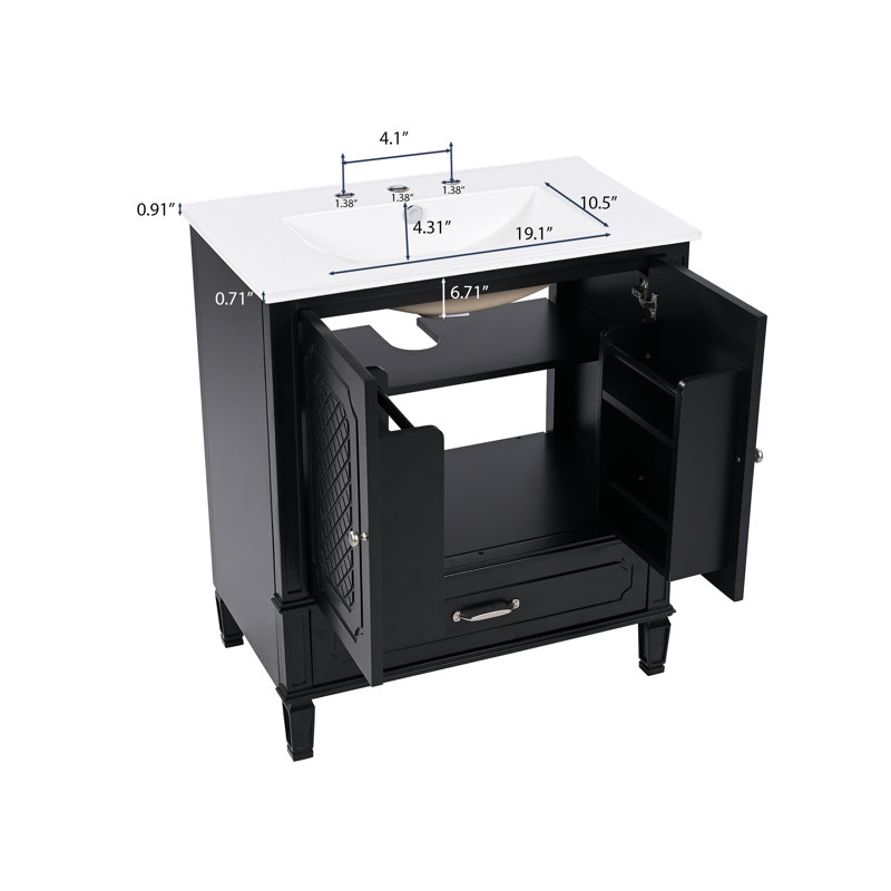 Meuble-lavabo de 30 po avec lavabo, meuble-lavabo noir avec beaucoup de rangement