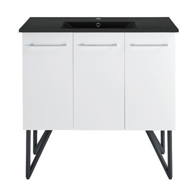 36 po Meuble-lavabo blanc avec comptoir en céramique noir