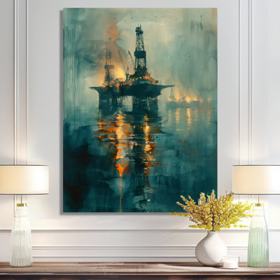 Blue Yellow Summer Oil Rig In Gulf Of Mexico - Oil Rigs / Fields Wall Decor