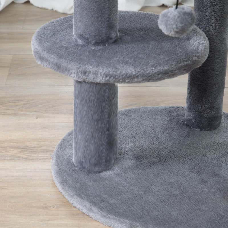 41" Cat Tree Tower with Condo, Scratching Posts, Hanging Ball, Grey