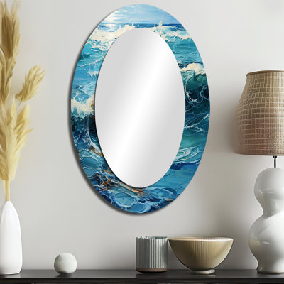 Miroir mural ovale sarcelle blanc sarcelle pointillisme I