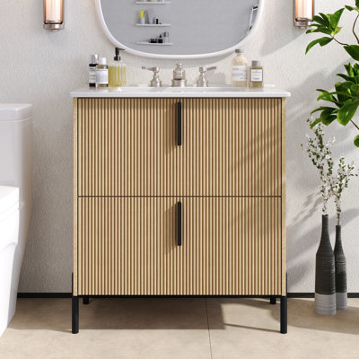 Meuble-lavabo de salle de bain avec lavabo en céramique et tiroirs pleine extension
