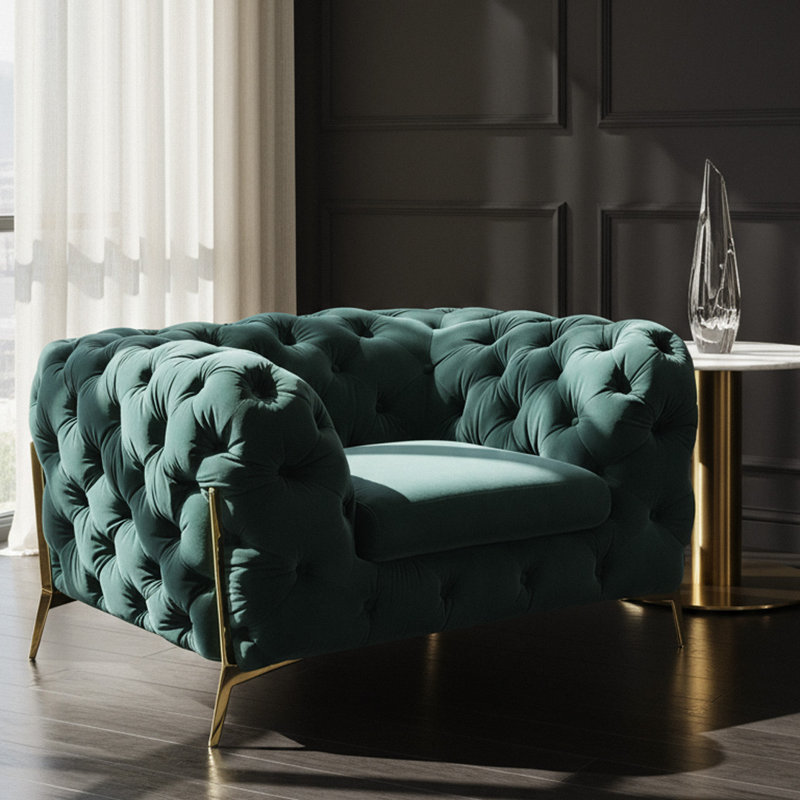 Whately 50'' Wide Tufted Velvet Armchair, Emerald Green Velvet
