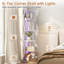 5 Tier Wavy Corner Shelf with LED Strip Lights, White Modern Corner Display Shelf, Freestanding LED Corner Ladder Shelf