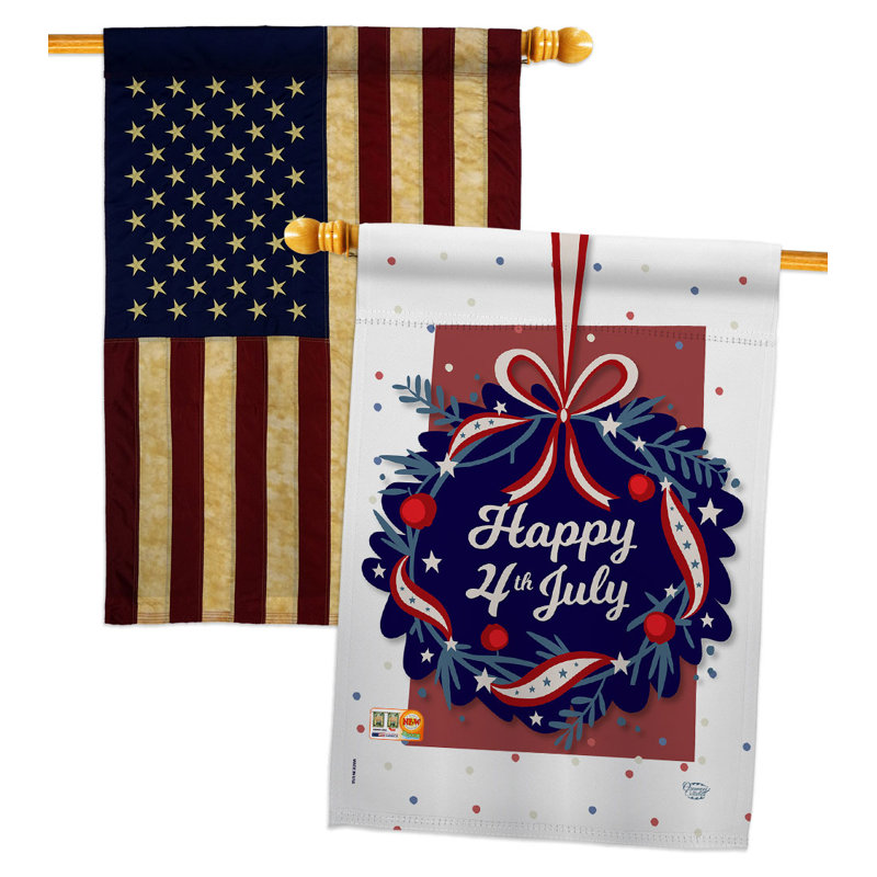 Drapeau de maison 28 x 40 po en polyester 4 faces 4 juillet