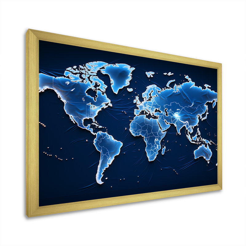 Méridiens majestueux - carte du monde murale, Cadre doré simple, H 12 po x l 20 po x P 1 po