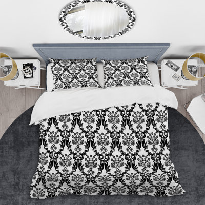Black and White Damask - Abstract Duvet Cover Set - Microfiber Polyester